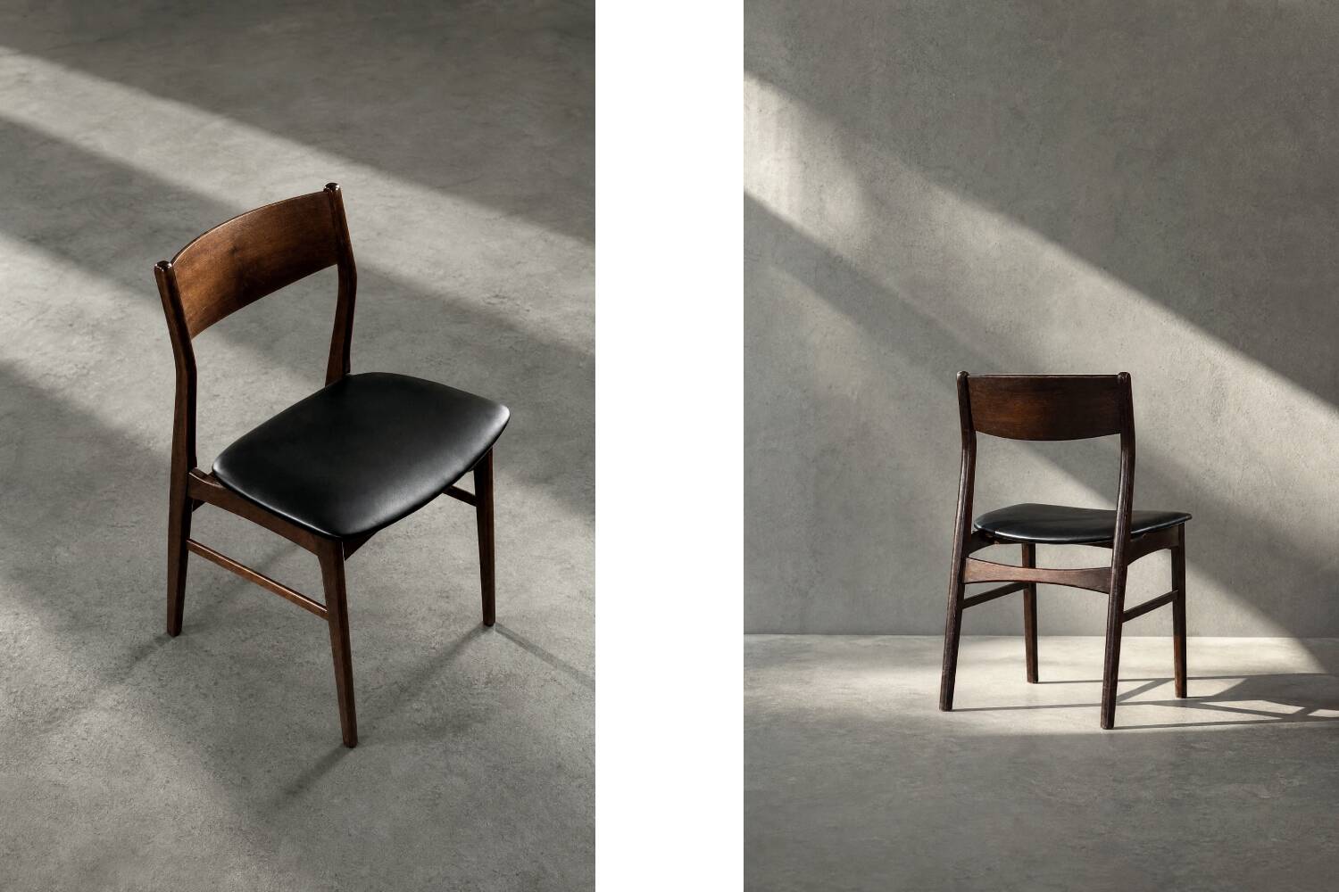 Ensemble de 4 chaises de salle à manger scandinaves modernes des années 50 en hêtre et palissandre.