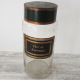 Old pharmacy pot, apothecary bottle, flores aurantii