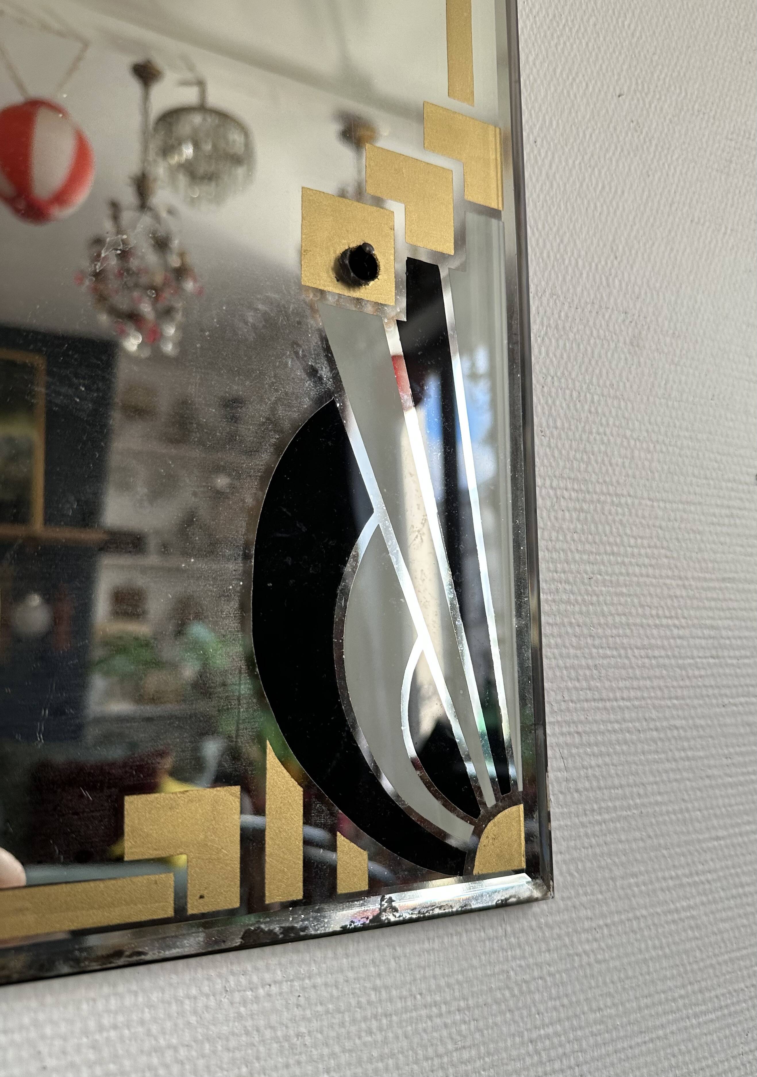 Hand-painted Art Deco beveled mirror - 1930