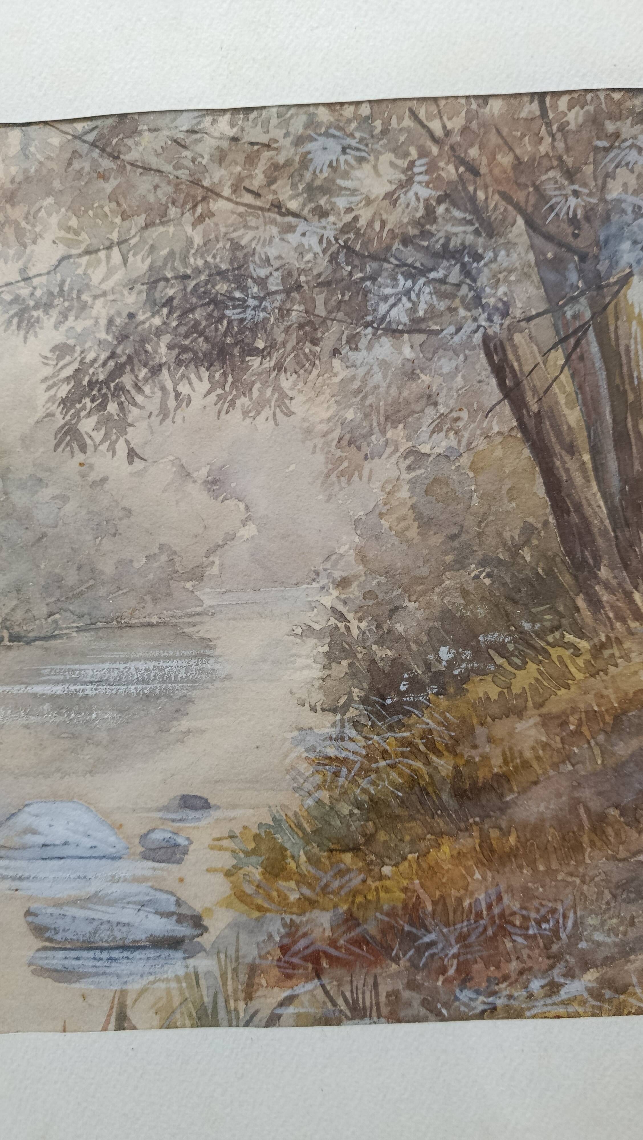 WATERCOLOR 1907 by Albert GYSEL River LA BOURRE towards MOTTE AU BOIS North
