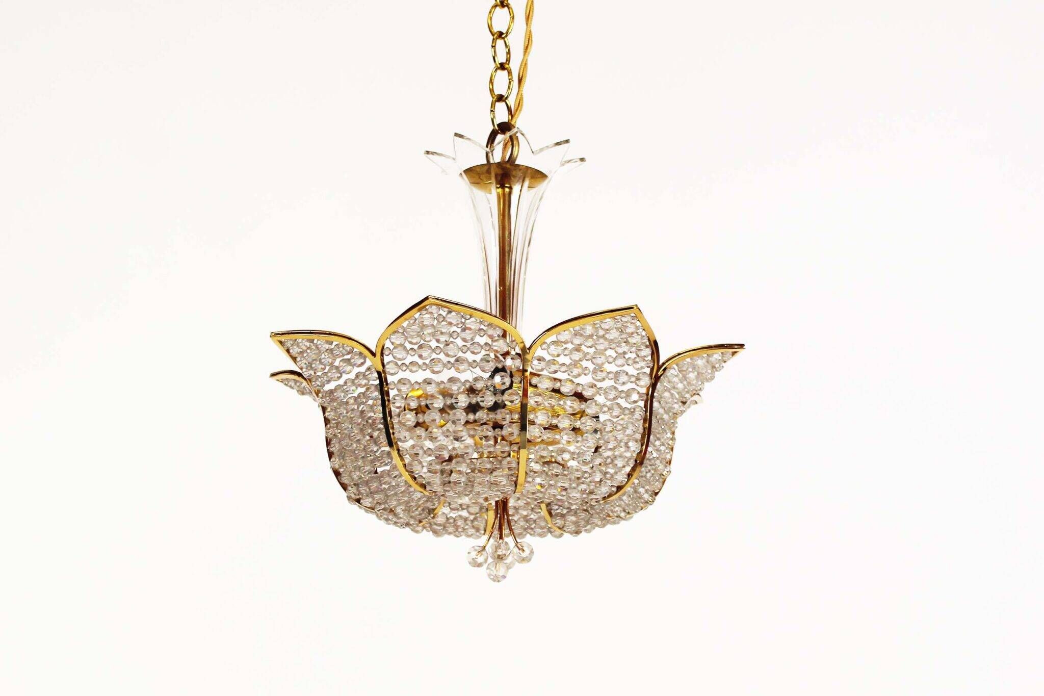 Medium sized crystal glass ‘Tole’ chandelier light by Palwa, Germany 1970’s