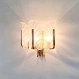 Large Scandinavian Glass & Brass Leaf Wall Light by Carl Fagerlund for Orrefors, 1960s