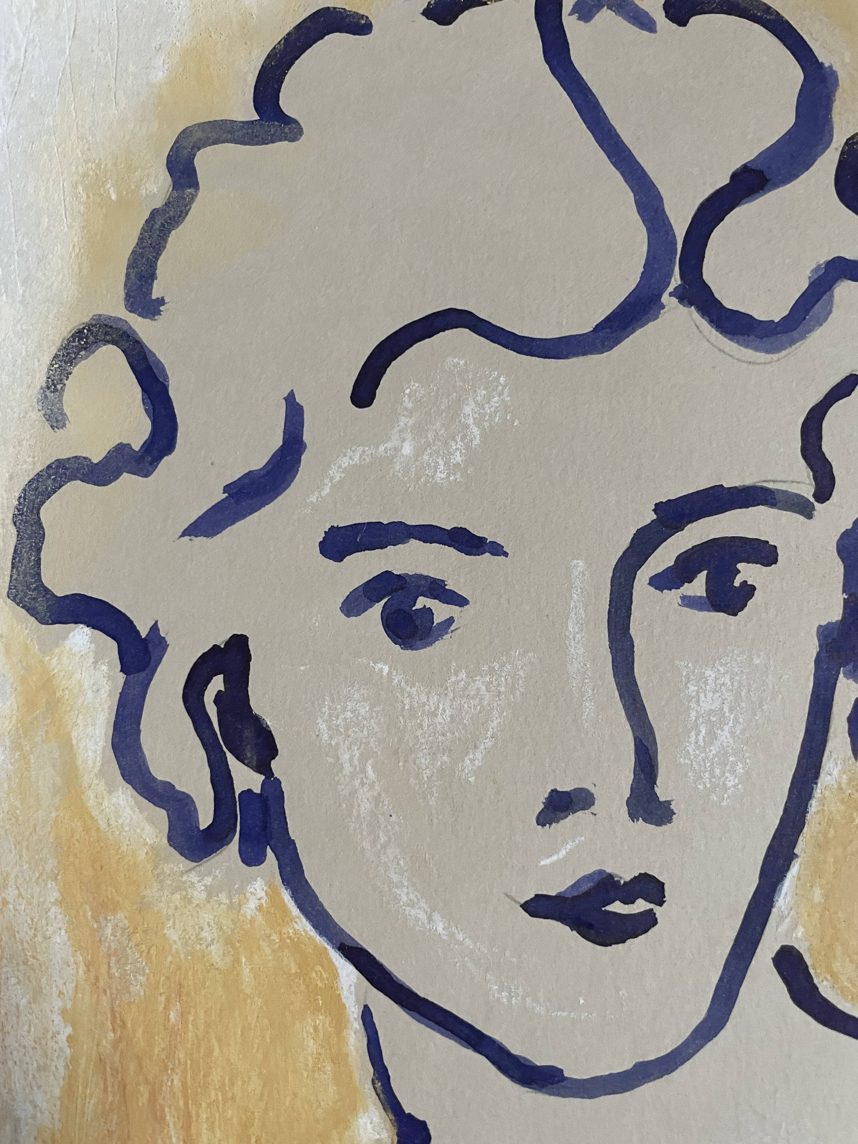 Painting signed Chinese ink and pastel female portrait “study”