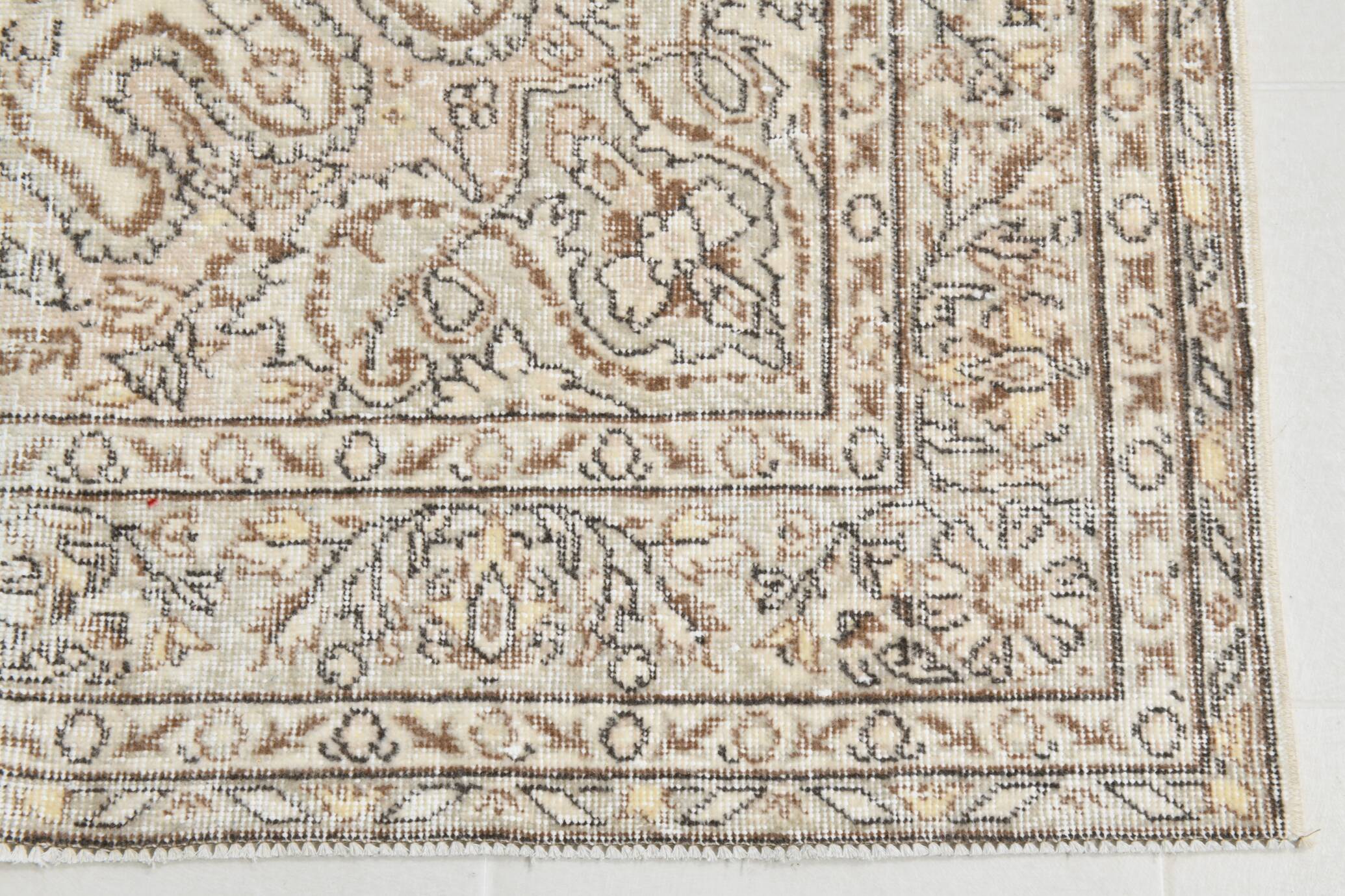 Faded Brown & Beige Geometric Pattern Vintage Rug, 164x265 Cm
