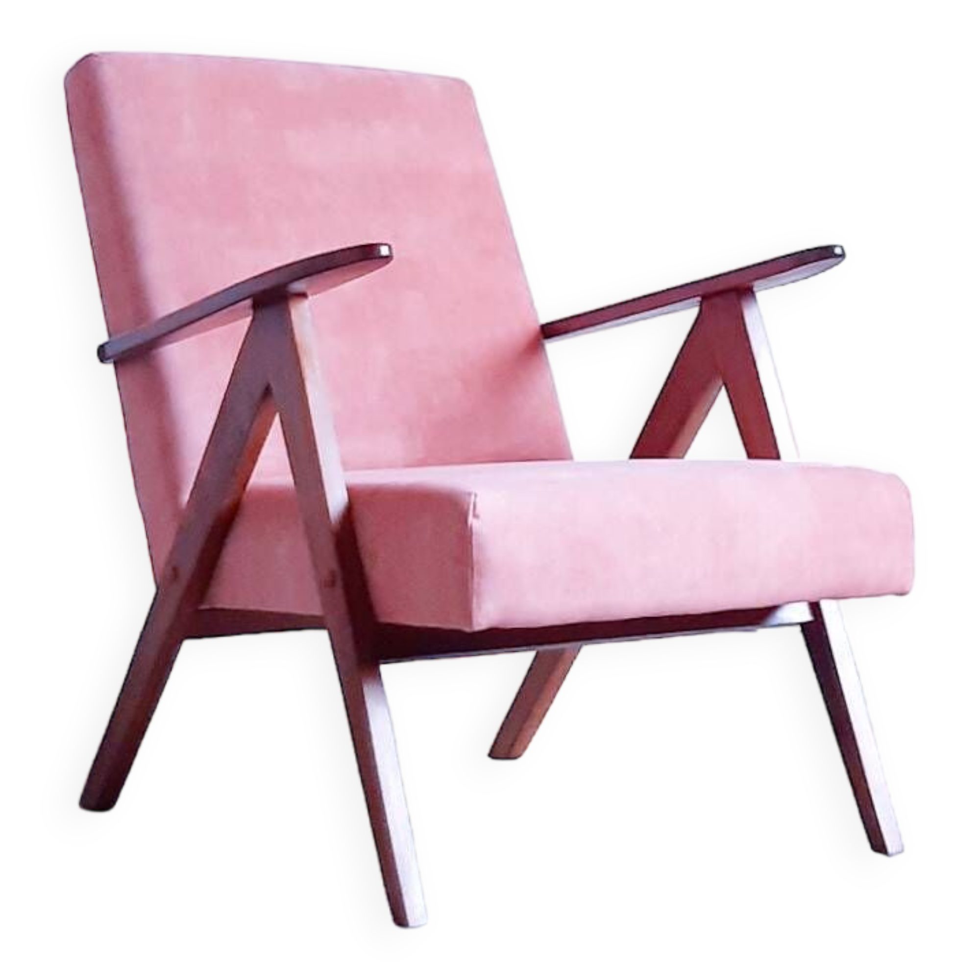 Mid Century Easy Chair Model B 310 Var in Coral Velvet