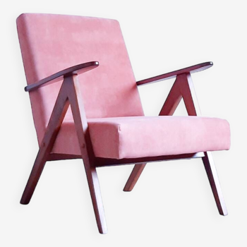 Fauteuil vintage modèle B 310 Var en velours corail