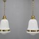 Pair of 1930s Peter Behrens Luzette pendants in opaline glass and brass