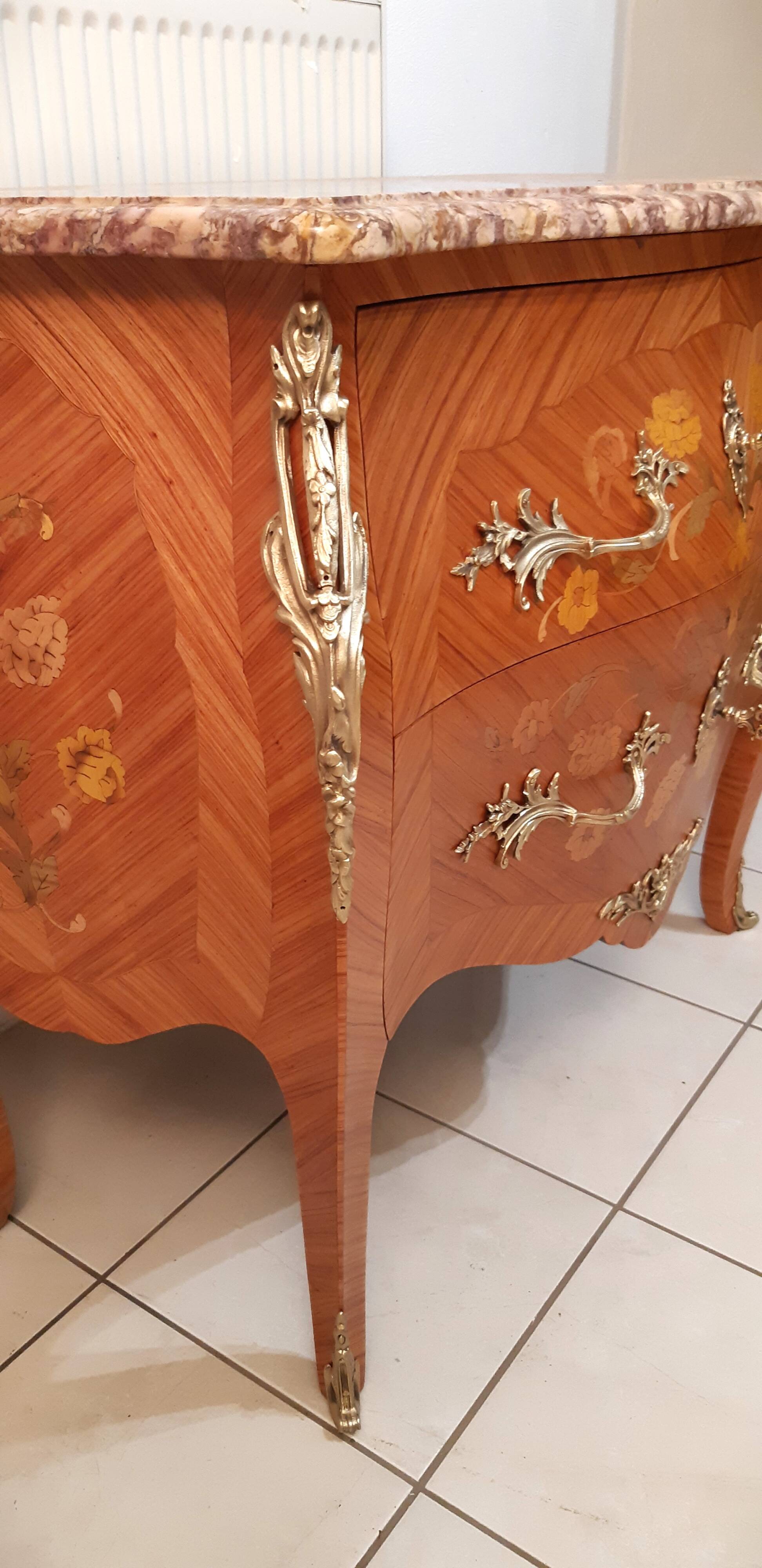 Louis XV style curved chest of drawers, rosewood, restored