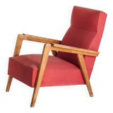 Fauteuil vintage en bois de hêtre et revêtement en eskay. France, années 60