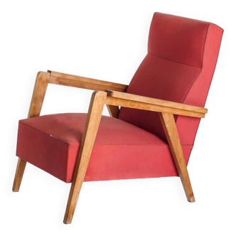 Vintage armchair in beech wood and eskay covering. France, 1960s