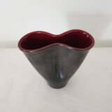 Free-form ceramic vase in Black / Bordeaux signed Elchinger from the 50s