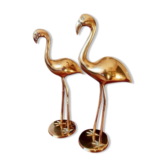 Set of 2 brass flamingos