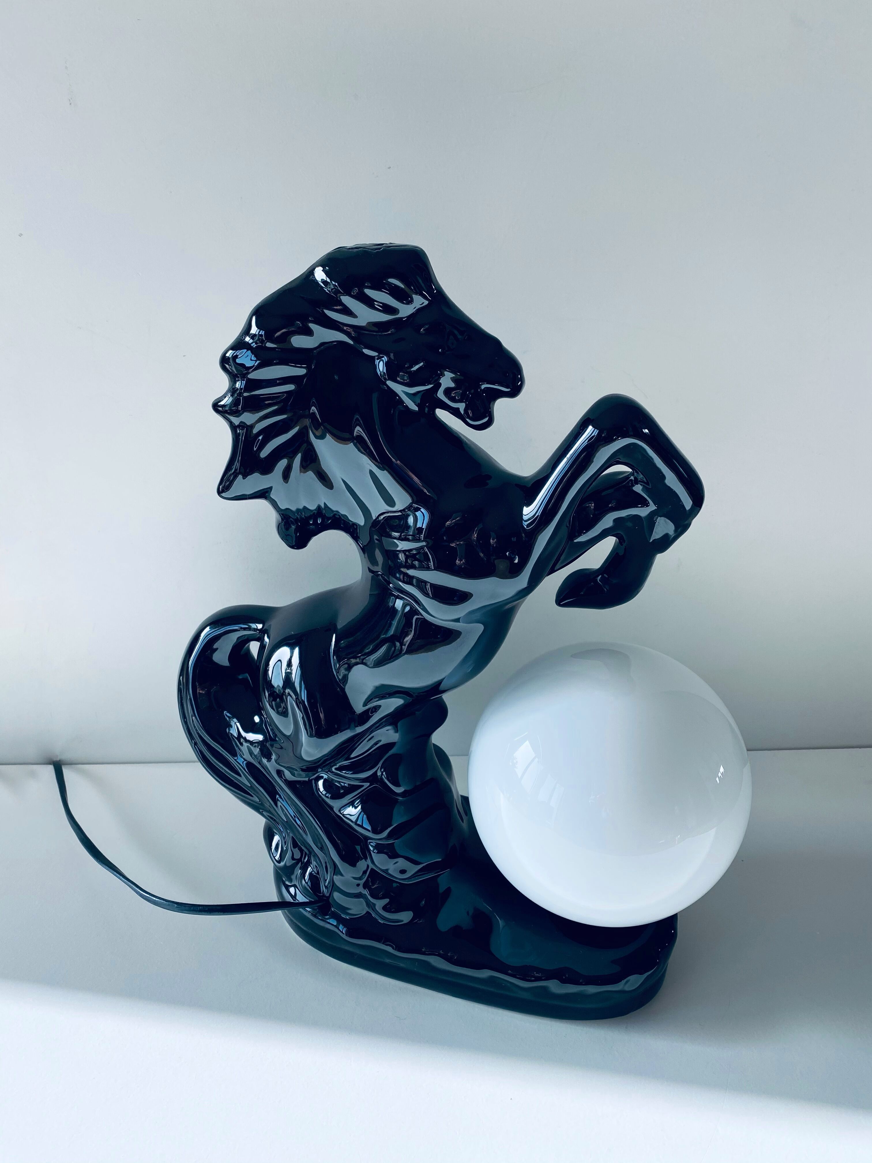 Ceramic and opaline horse lamp