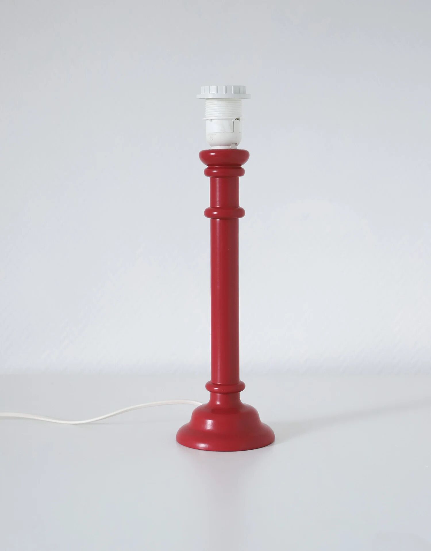 Recycled vintage lamp — turned red wooden base, floral shade