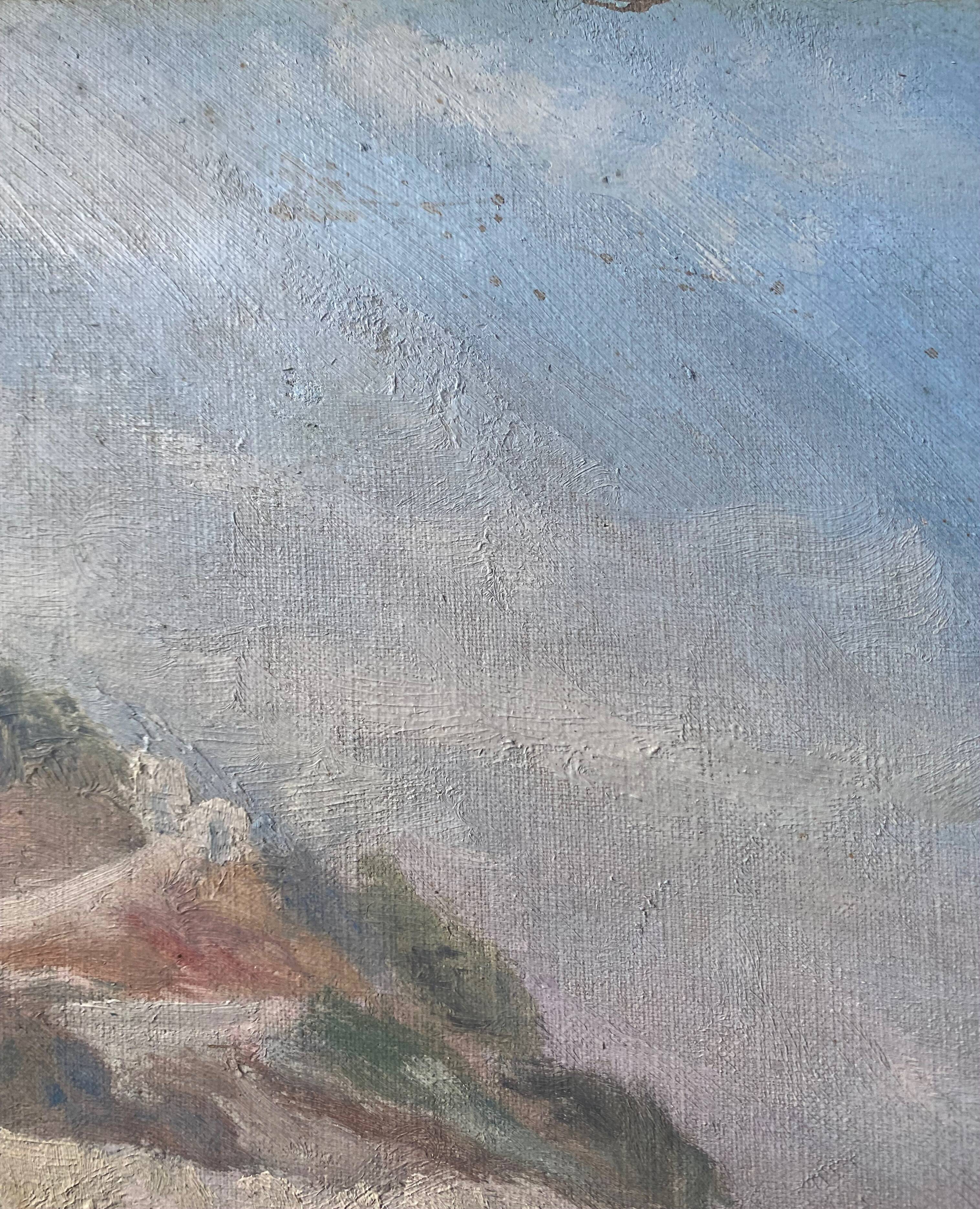 Painting HST Marine "Mediterranean seaside" signed H. Léotard panoramic