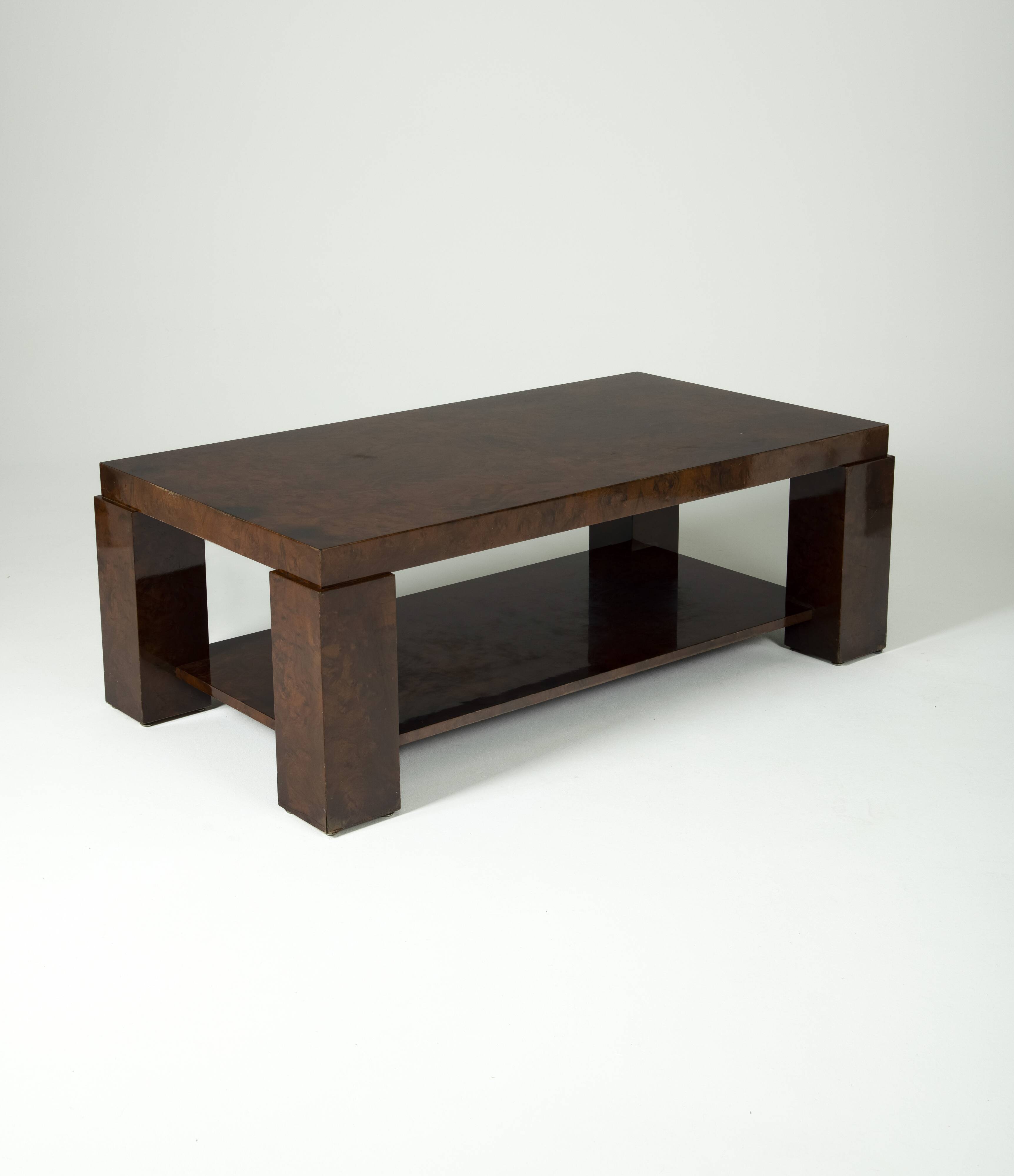 Lacquered elm magnifying glass coffee table, 1970s