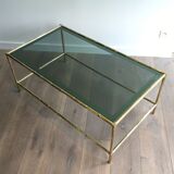 Coffee table brass tray of bluish glass