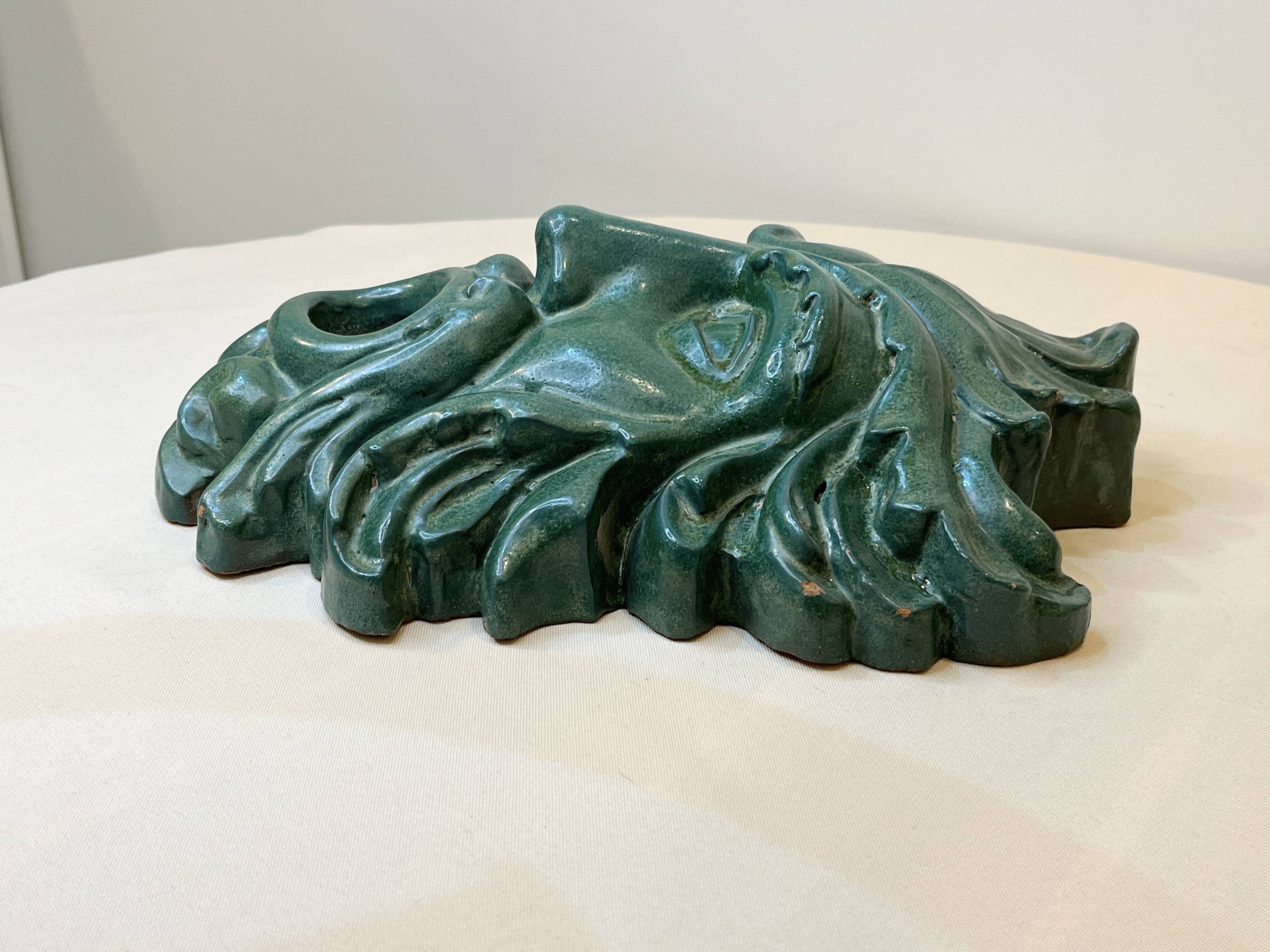 Mask wall sculpture head of Poseidon Neptune ceramic bronze green fountain mouth