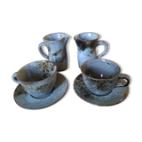 Set in stoneware 70s, 2 cups and 2 pitchers