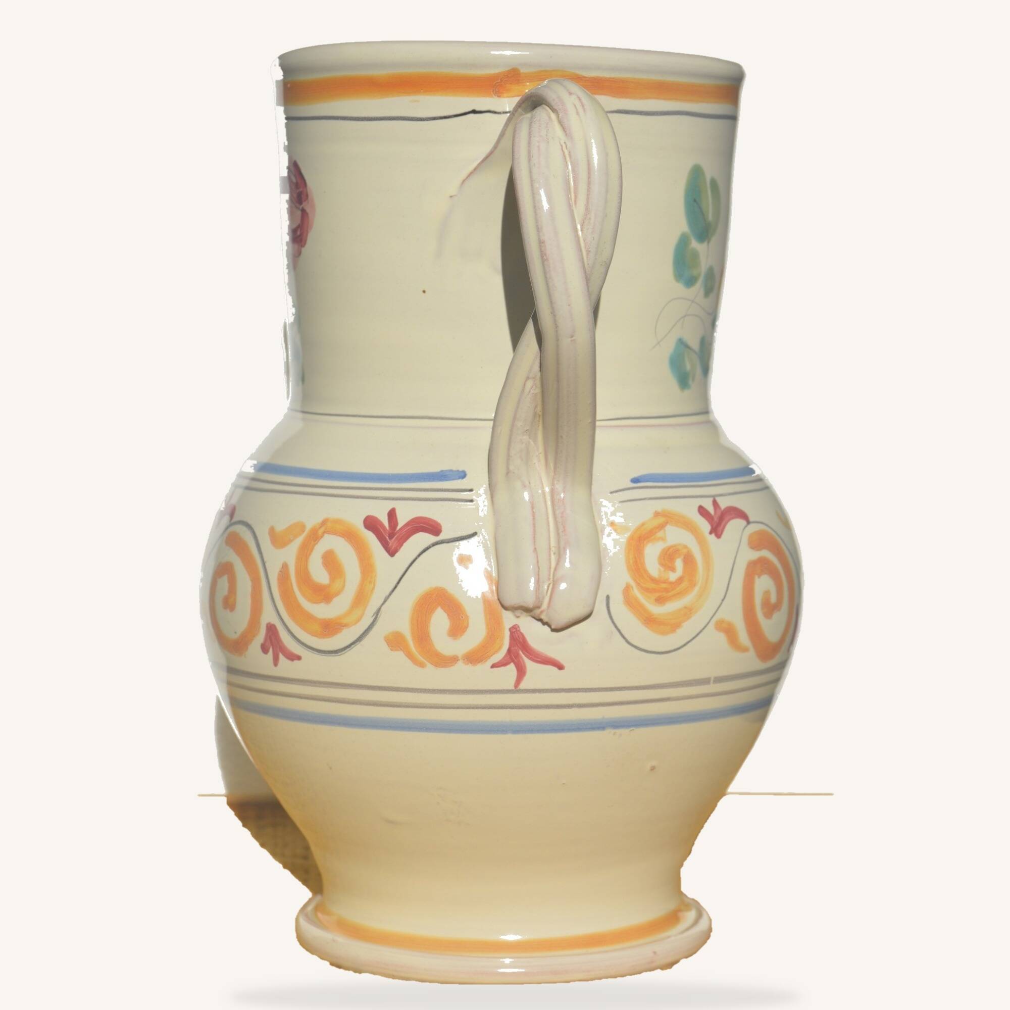 Vase with two twisted handles, Ceramiche Nicola Fasano, Grottaglie