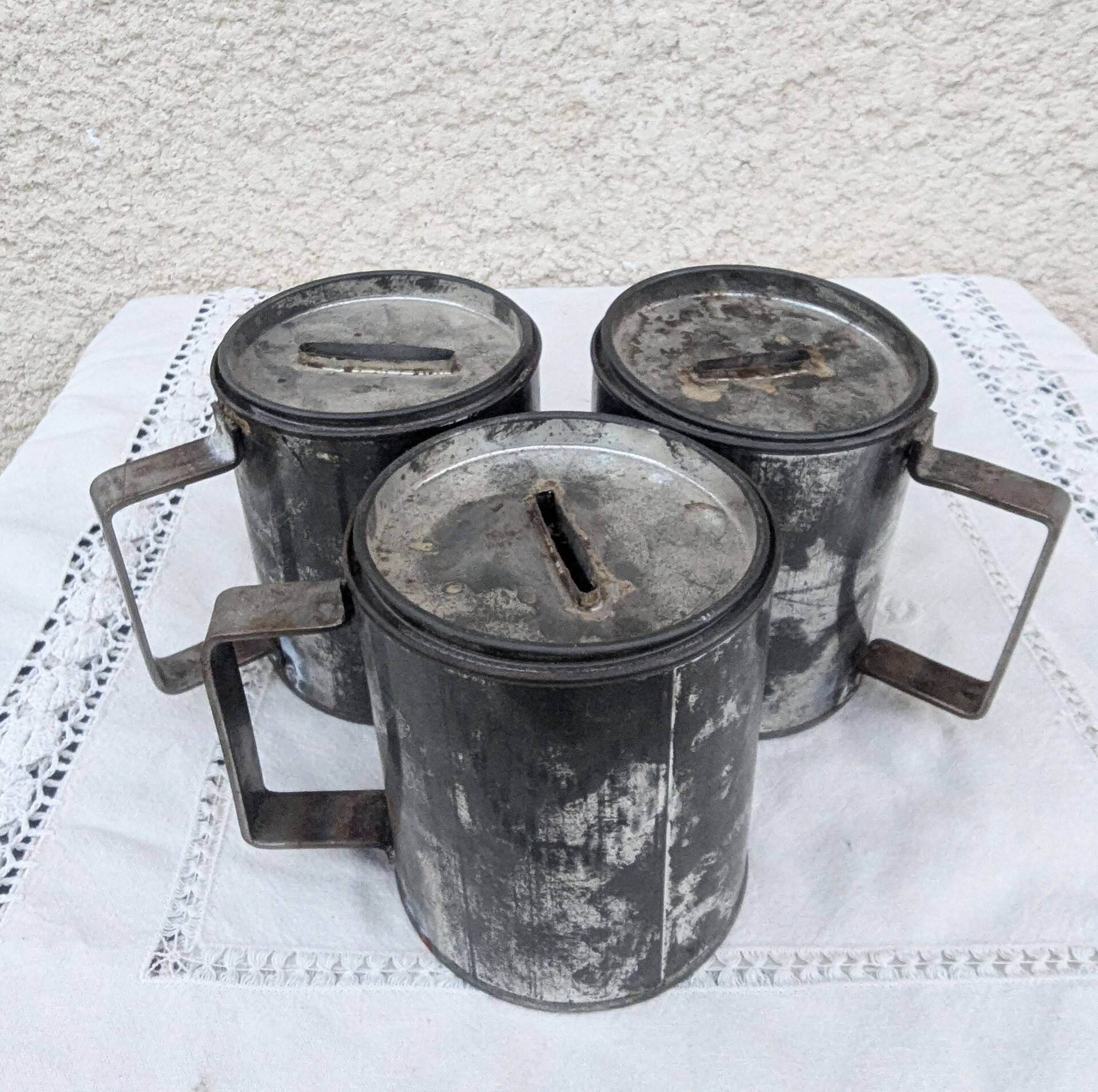 Lot of 3 vintage charity collection urns Piggy Bank Folk Art