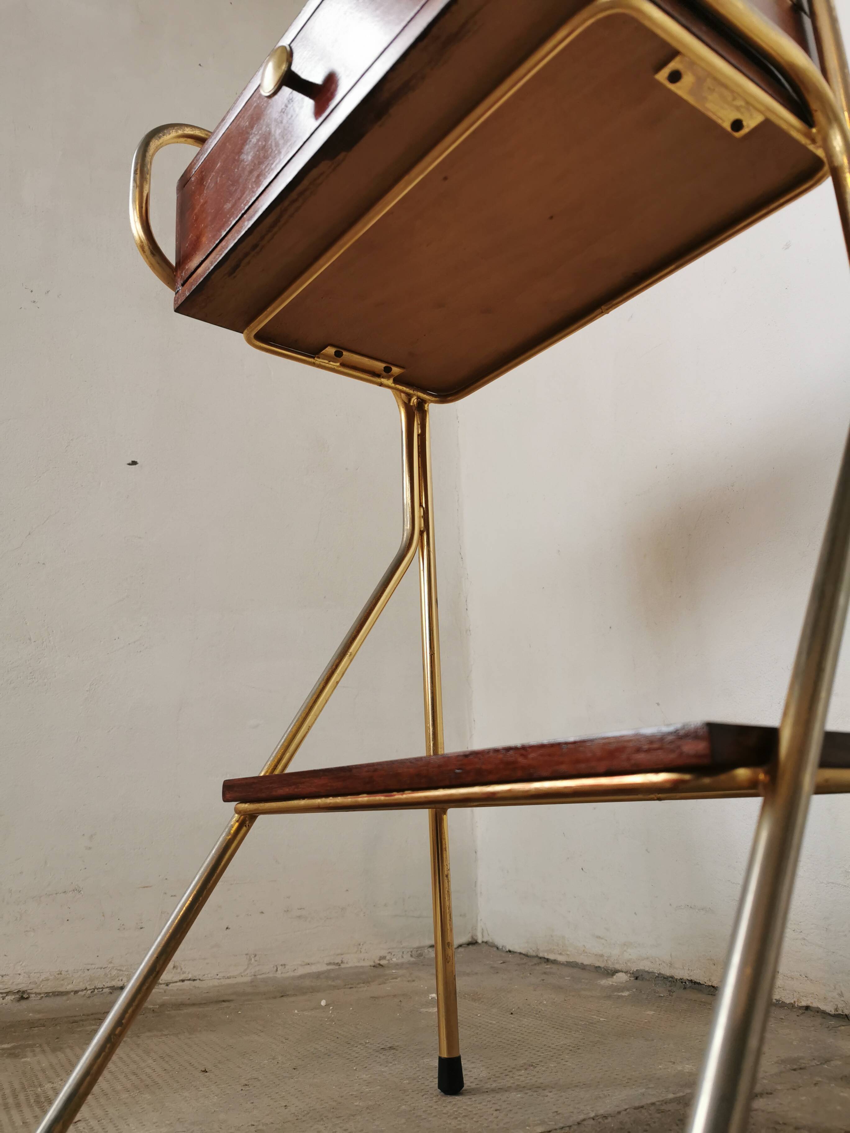 Metal and wood bedside table 1960/1970