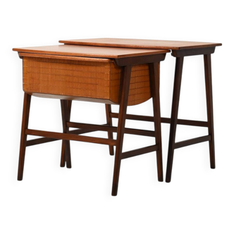 Pair of Scandinavian Nesting Coffee Tables with Yarn Box