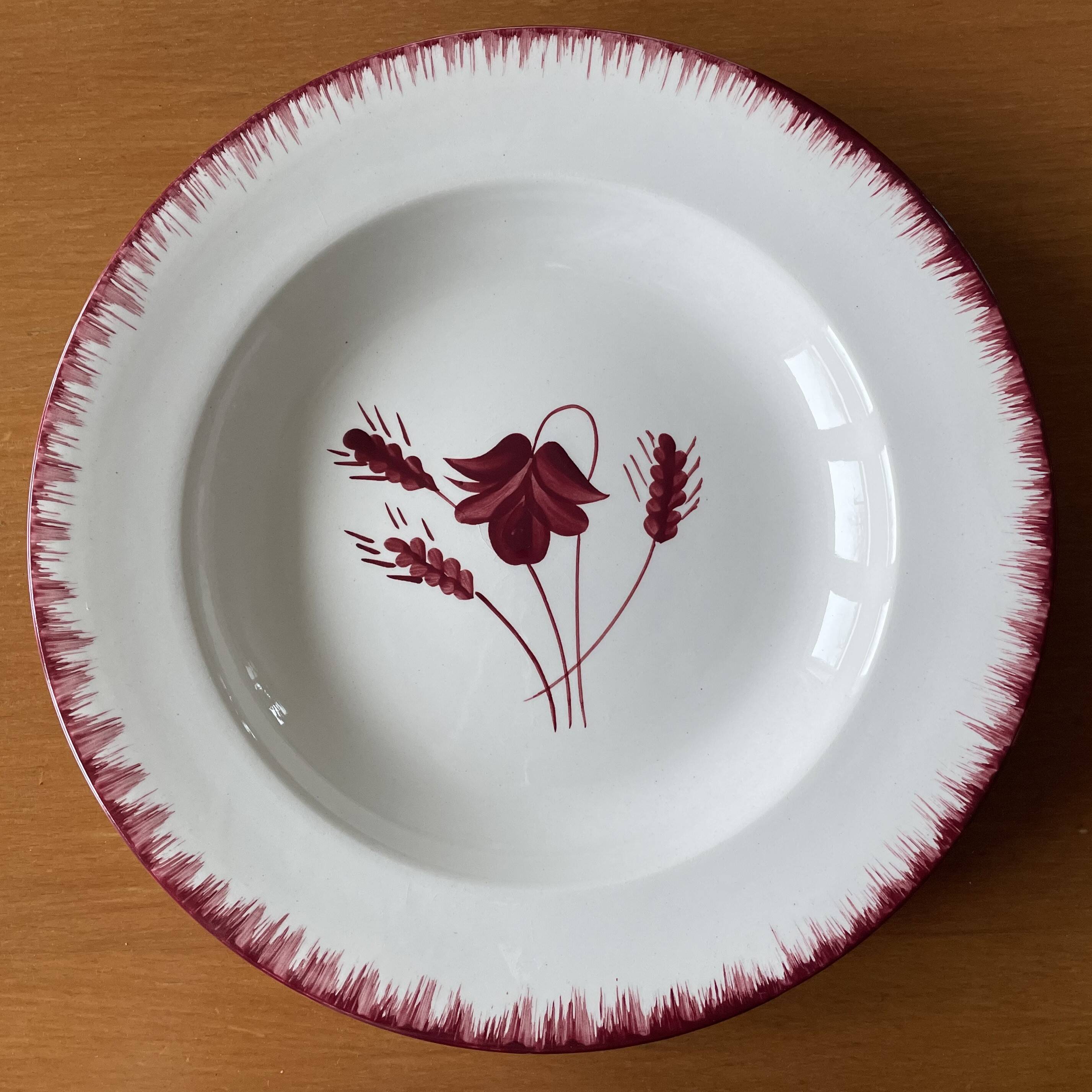 6 large old soup plates in saline earthenware