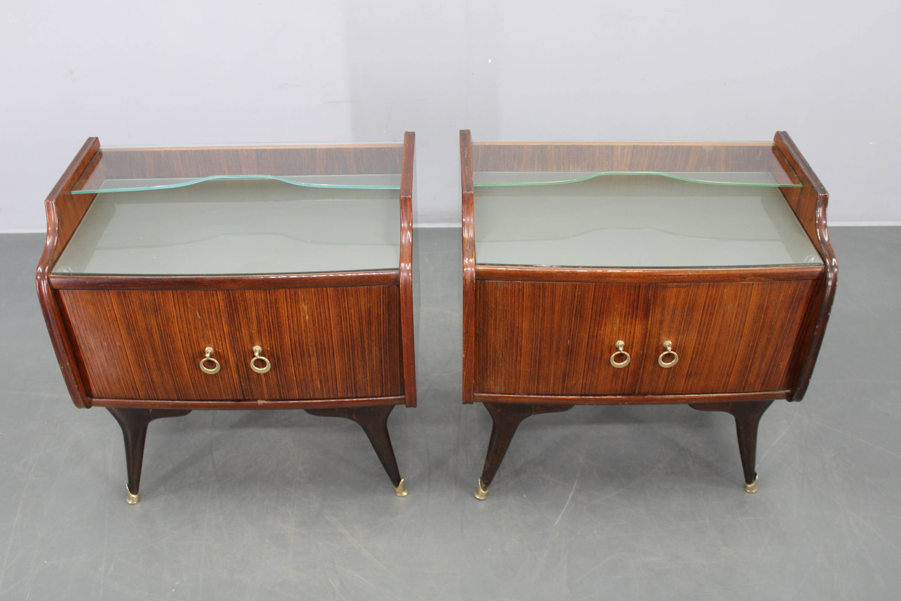 Mid-century Italian bedside tables with glass tops, 1950s