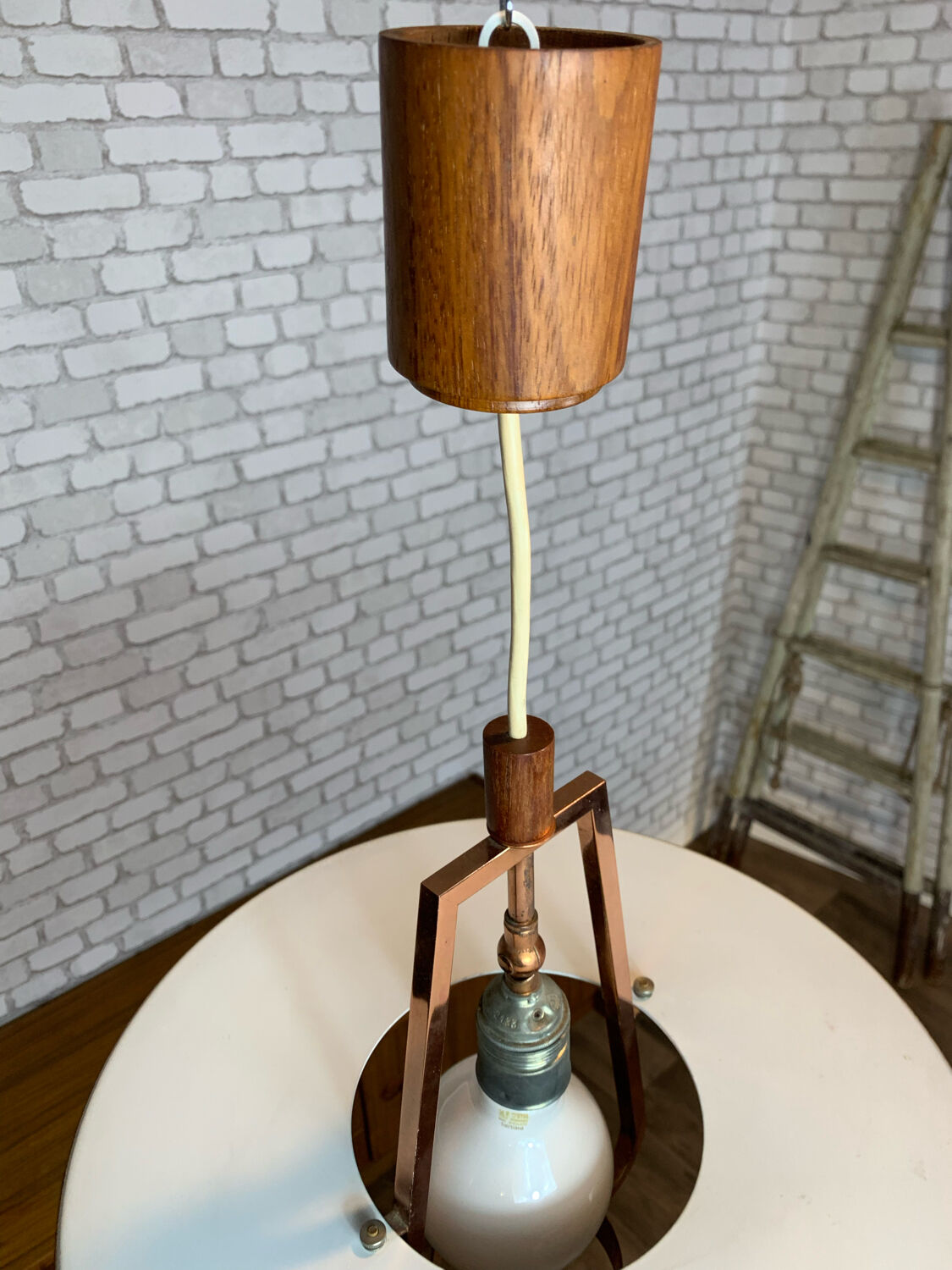 Vintage teak pendant lamp 1970