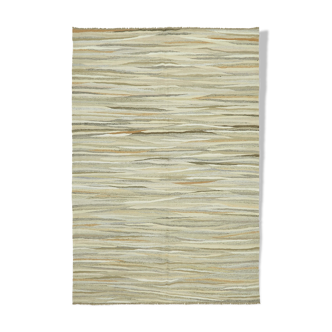 Tapis Kilim de chanvre de chanvre beige nomade des années 1980 246 cm x 360 cm beige