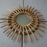 Vintage sun rattan mirror