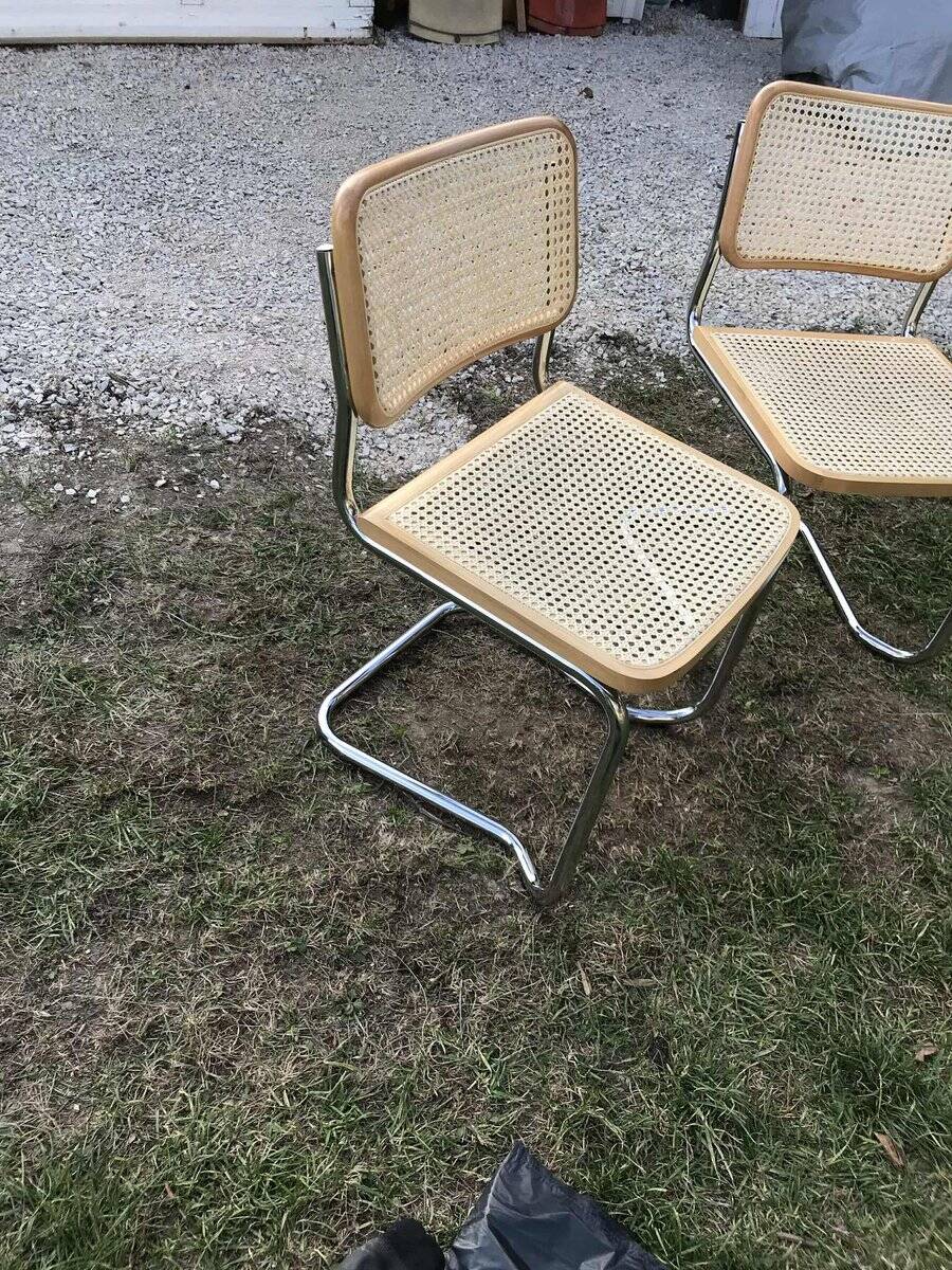 Vintage Pair  chrome cantilever chairs with cane, 1970s