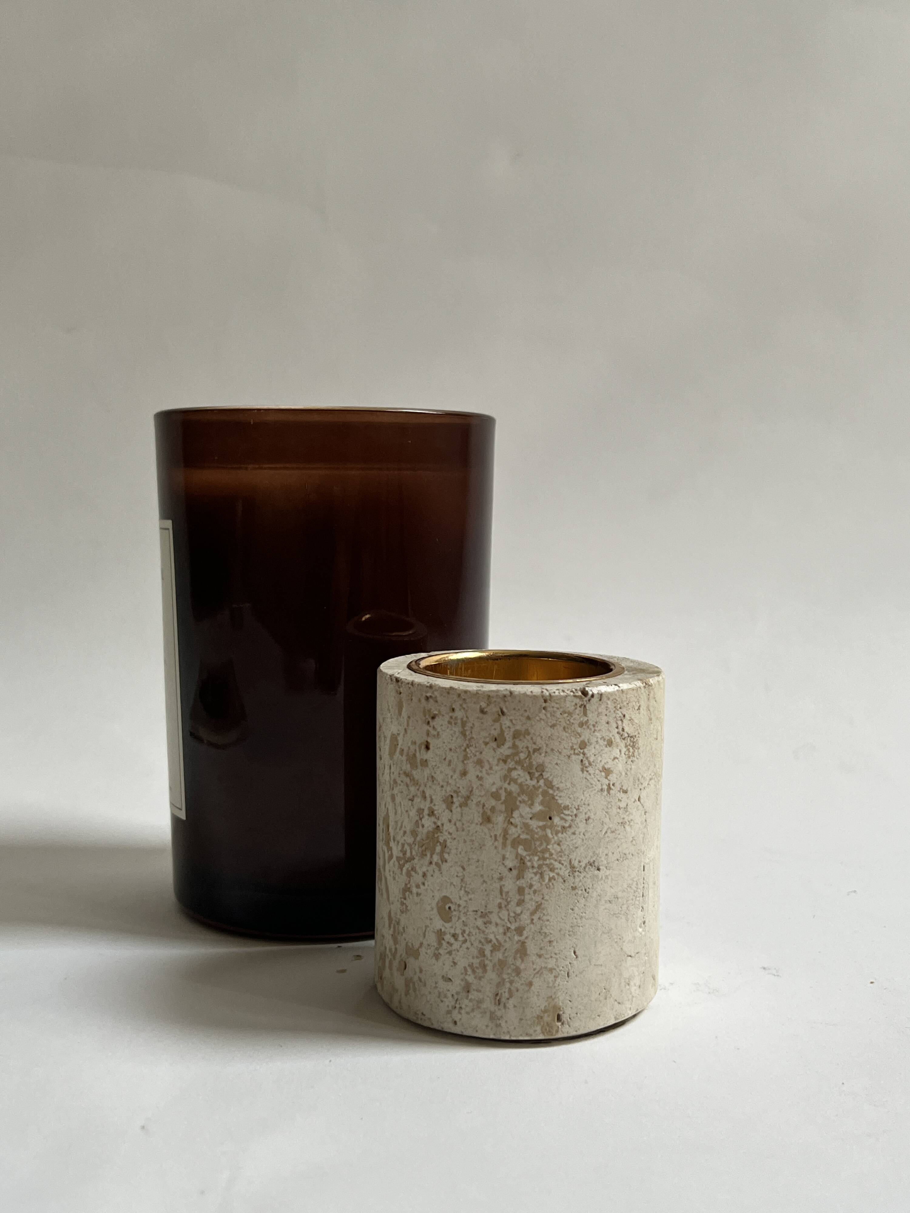 Cylindrical travertine candlestick by Fratelli Mannelli, Italian design 1970