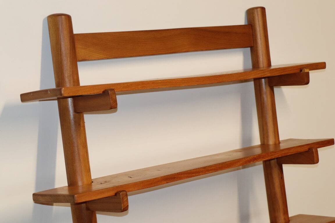 Vintage wall shelf unit in solid elm, 1970s