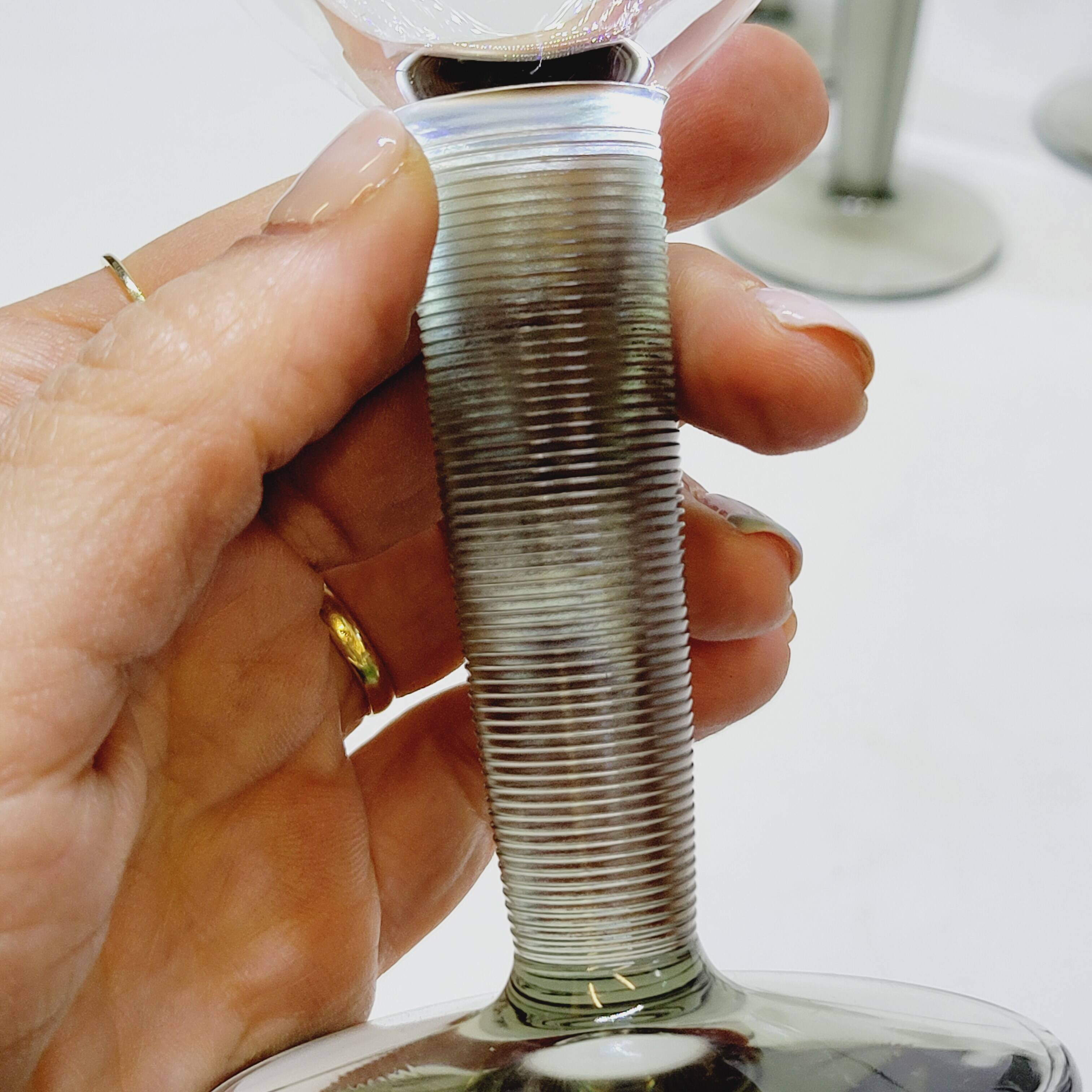 8 Bormioli Rocco Vintage Crystal Water Glasses with Grooved Grey Base