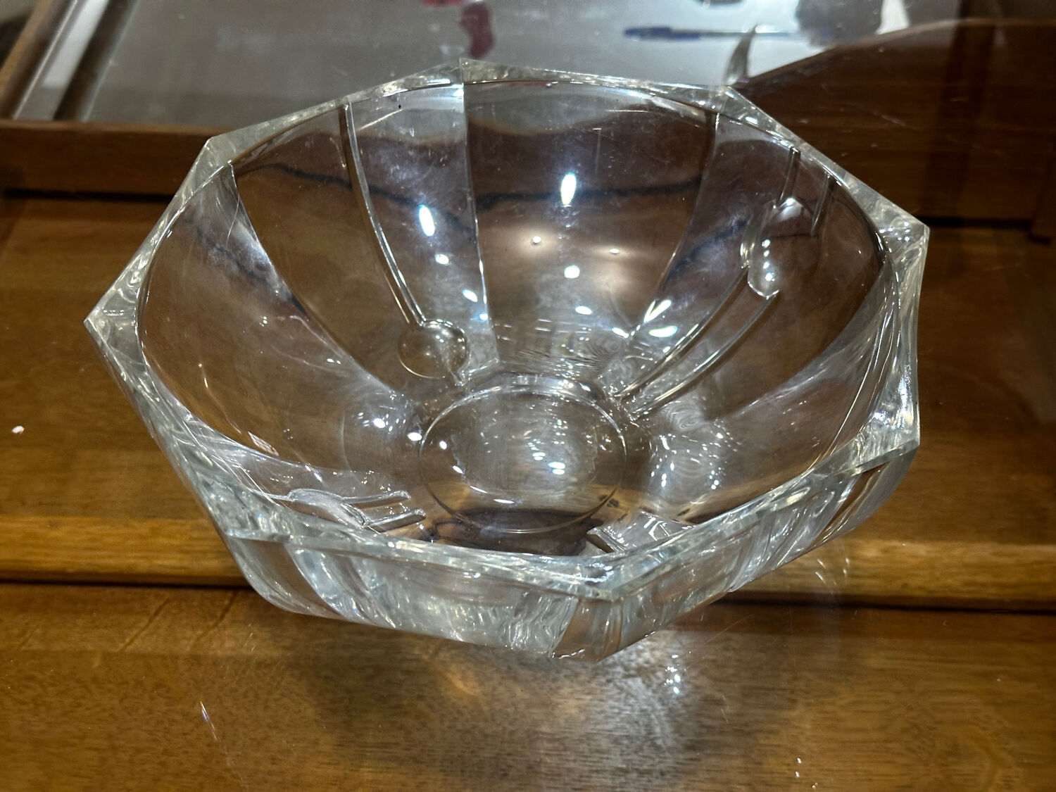 Hexagonal Crystal Bowl / Ashtray Art Deco Period