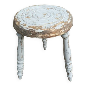 Patinated gray solid wood stool