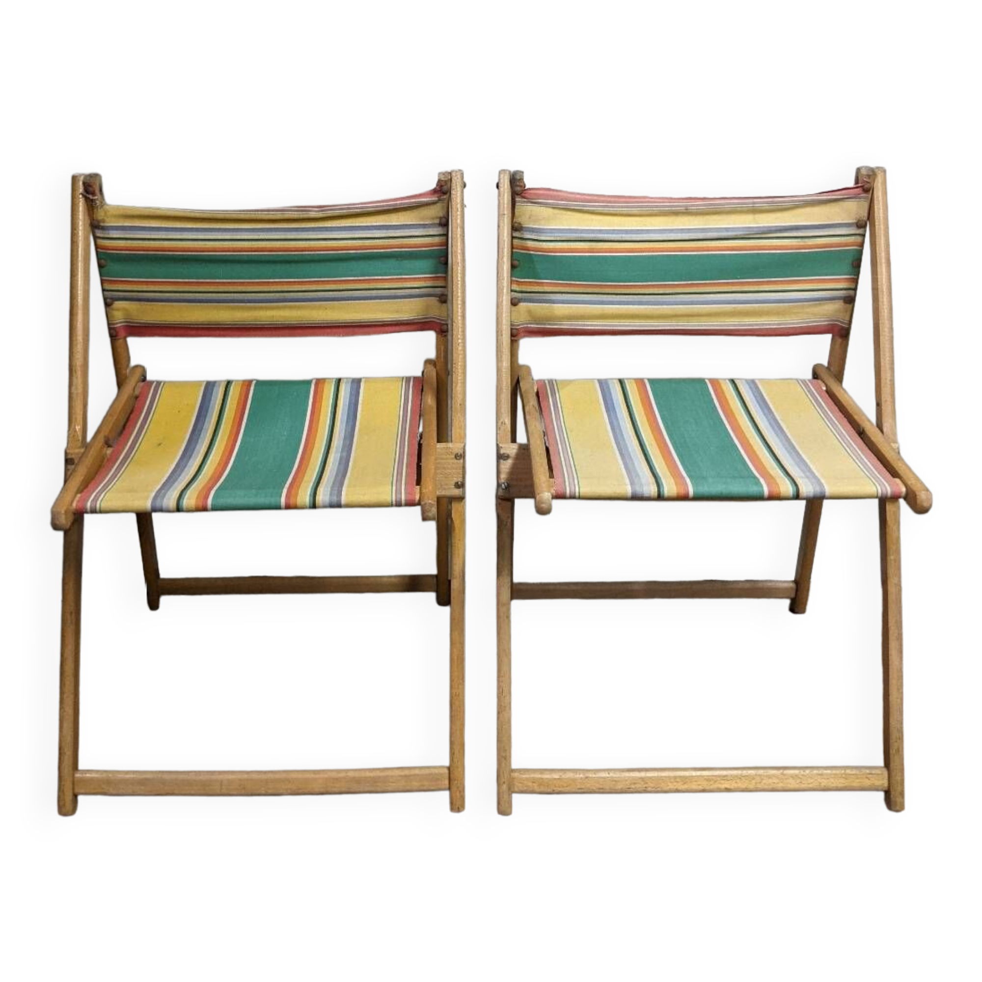 Folding wood and canvas beach chairs 1950