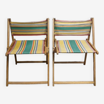 Folding wood and canvas beach chairs 1950