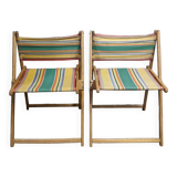 Folding wood and canvas beach chairs 1950
