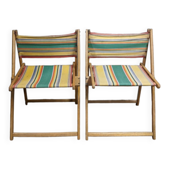 Folding wood and canvas beach chairs 1950