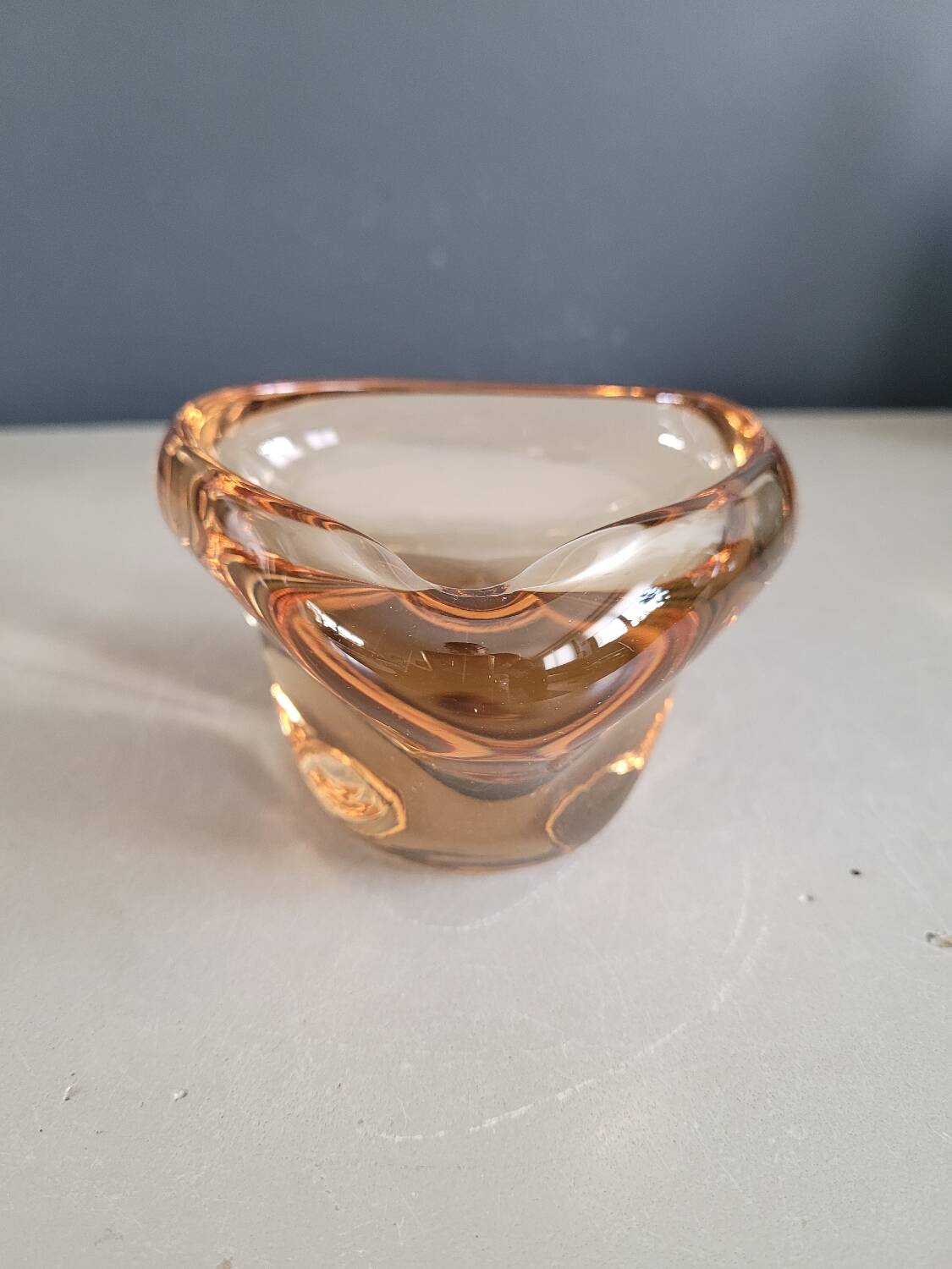Vintage amber tinted glass ashtray
