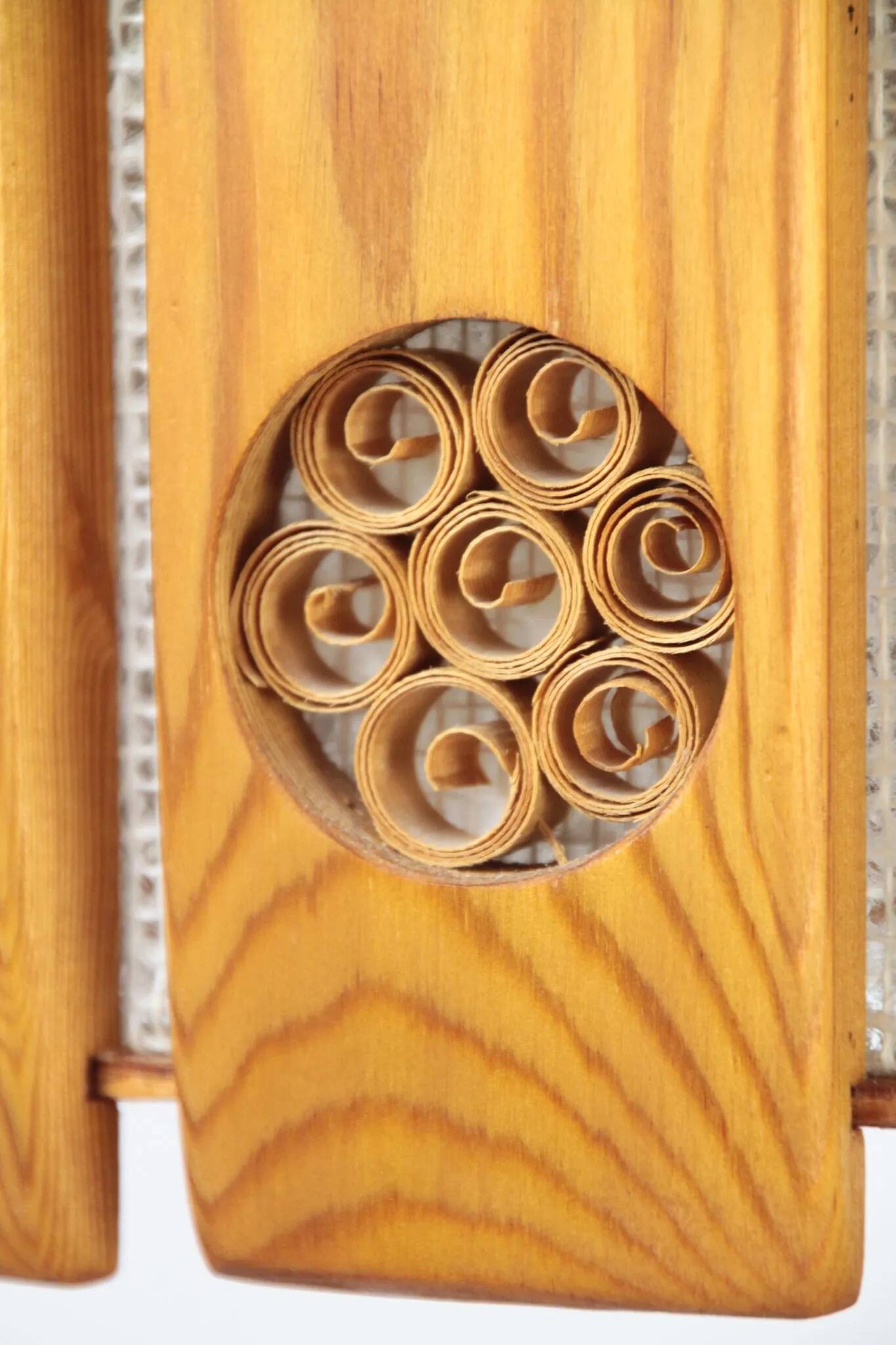 Pine Pendant Lamp with Rolled Wood Curl Rosettes – Sweden, 1970s