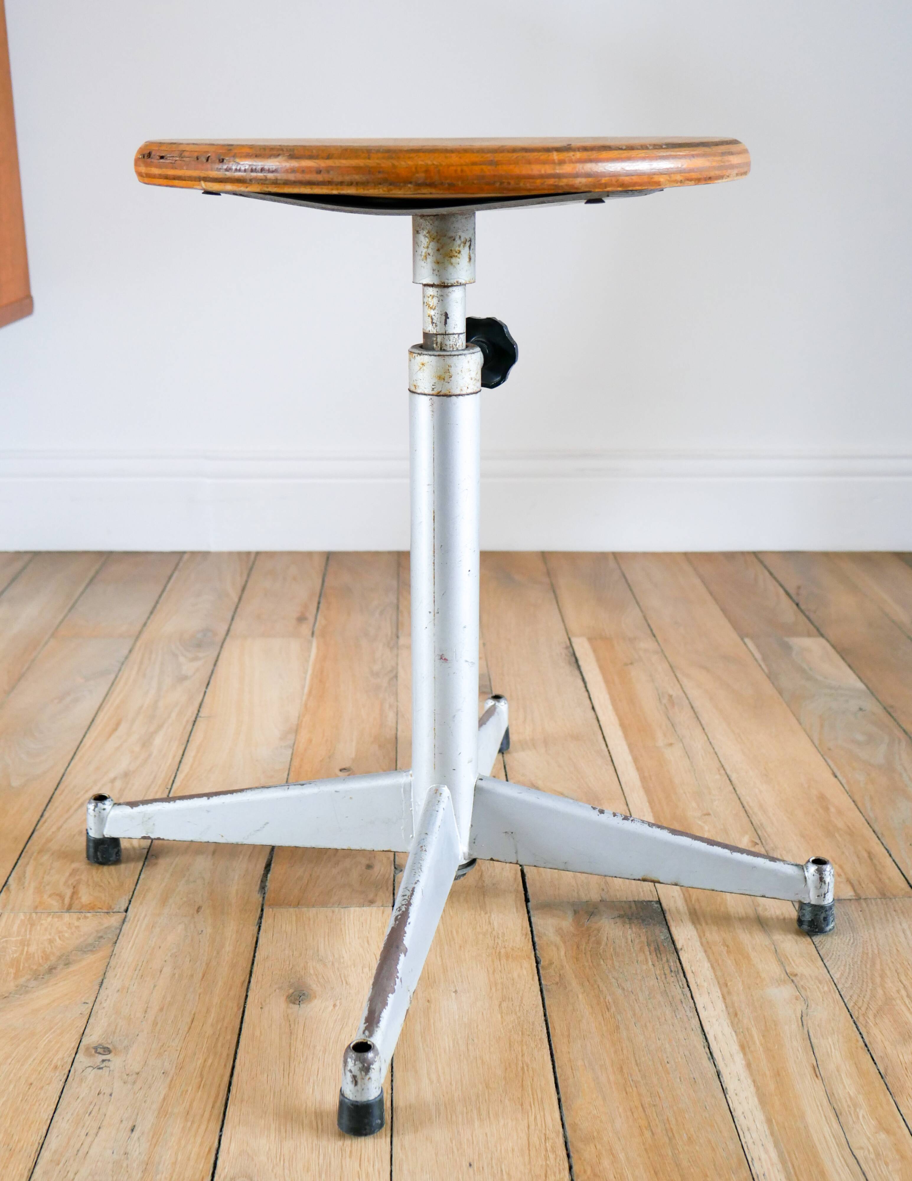 Industrial workshop stool, Made in France, adjustable height, 1970