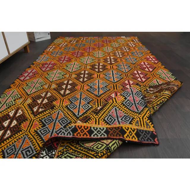 Tapis vintage turc Oushak fait main en laine et coton, années 1970