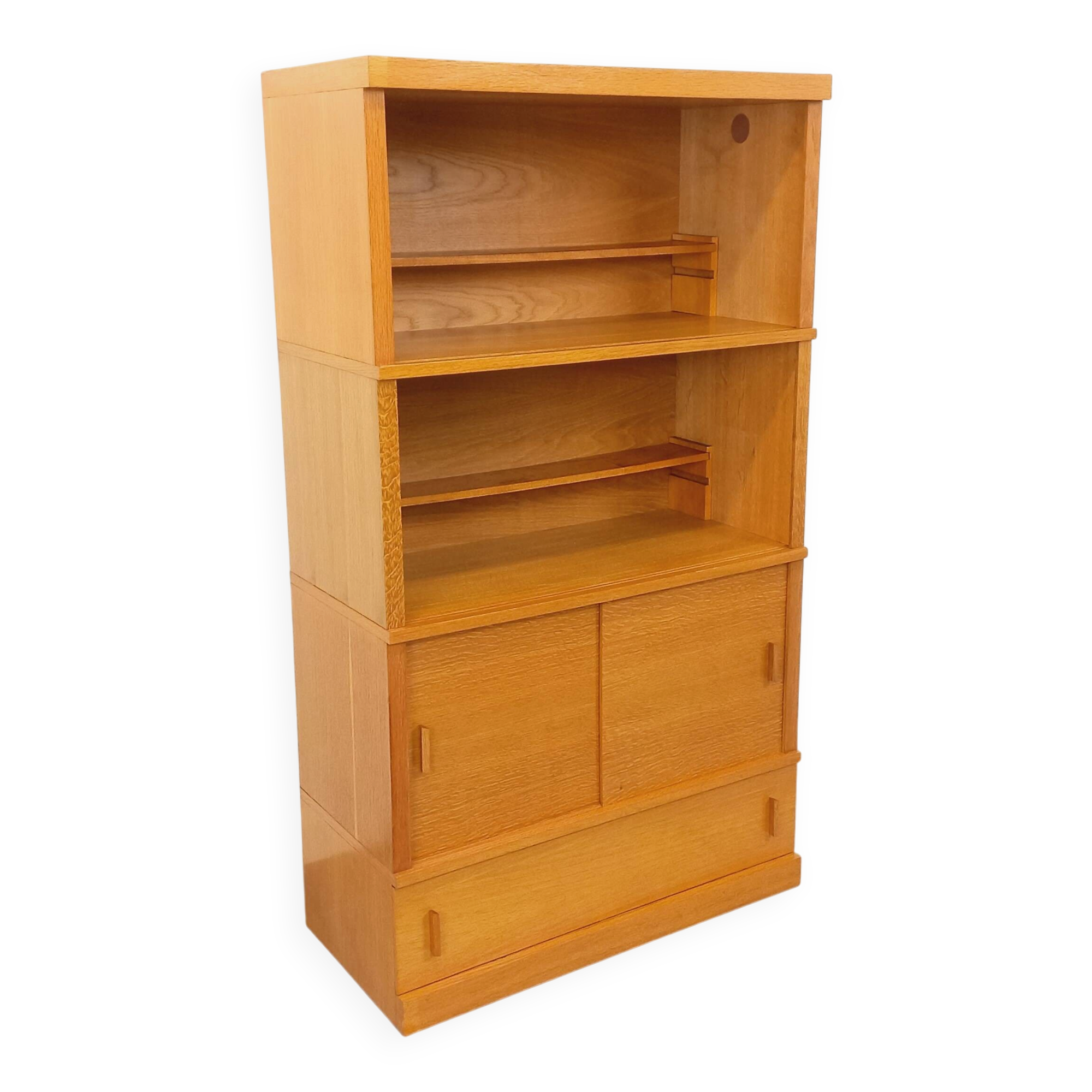 Vintage oak storage bookshelf from the 1960s.