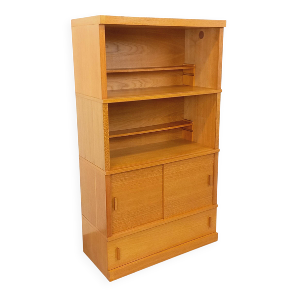 Meuble bibliothèque de rangement vintage en bois de chêne des années 60