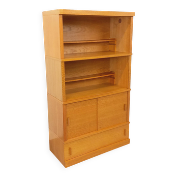 Meuble bibliothèque de rangement vintage en bois de chêne des années 60