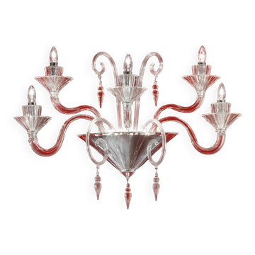 Venetian Imperial “Rigadin” Murano Glass Wall Sconce in Transparent Glass